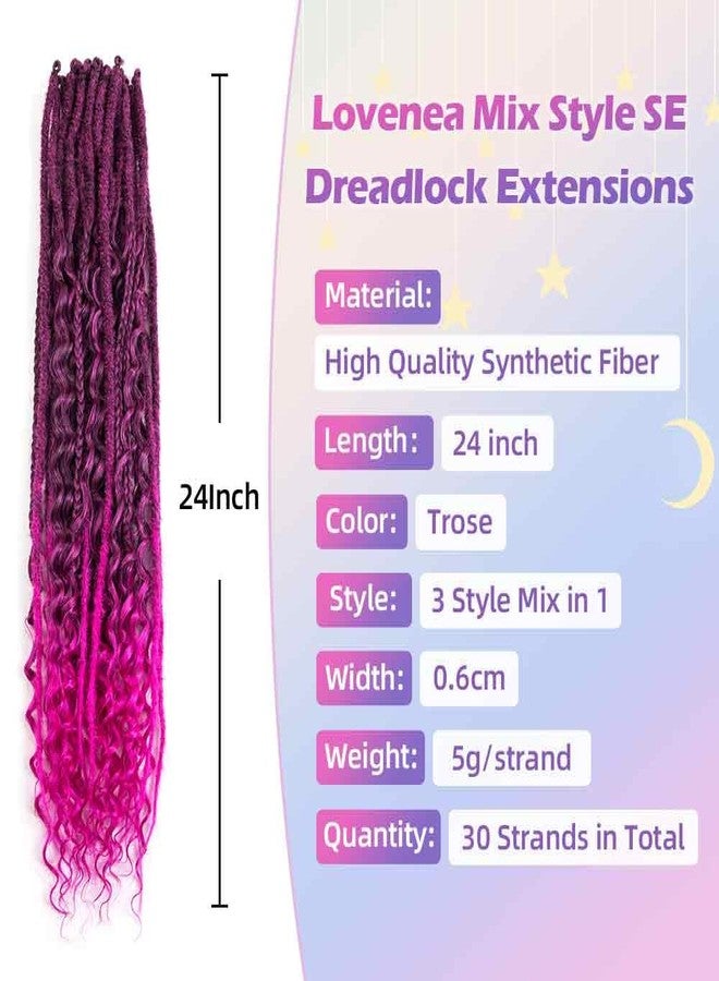Lovenea Single Ended Dreads Extensions 30 Strands 24 Inch 3 In 1 Synthetic Hair Dreadlock Extensions Soft Straight Curly Boho Box Wavy Dreads (1B/Rose#, 30S) - Image 2