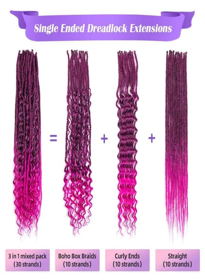 Lovenea Single Ended Dreads Extensions 30 Strands 24 Inch 3 In 1 Synthetic Hair Dreadlock Extensions Soft Straight Curly Boho Box Wavy Dreads (1B/Rose#, 30S) - Image 4
