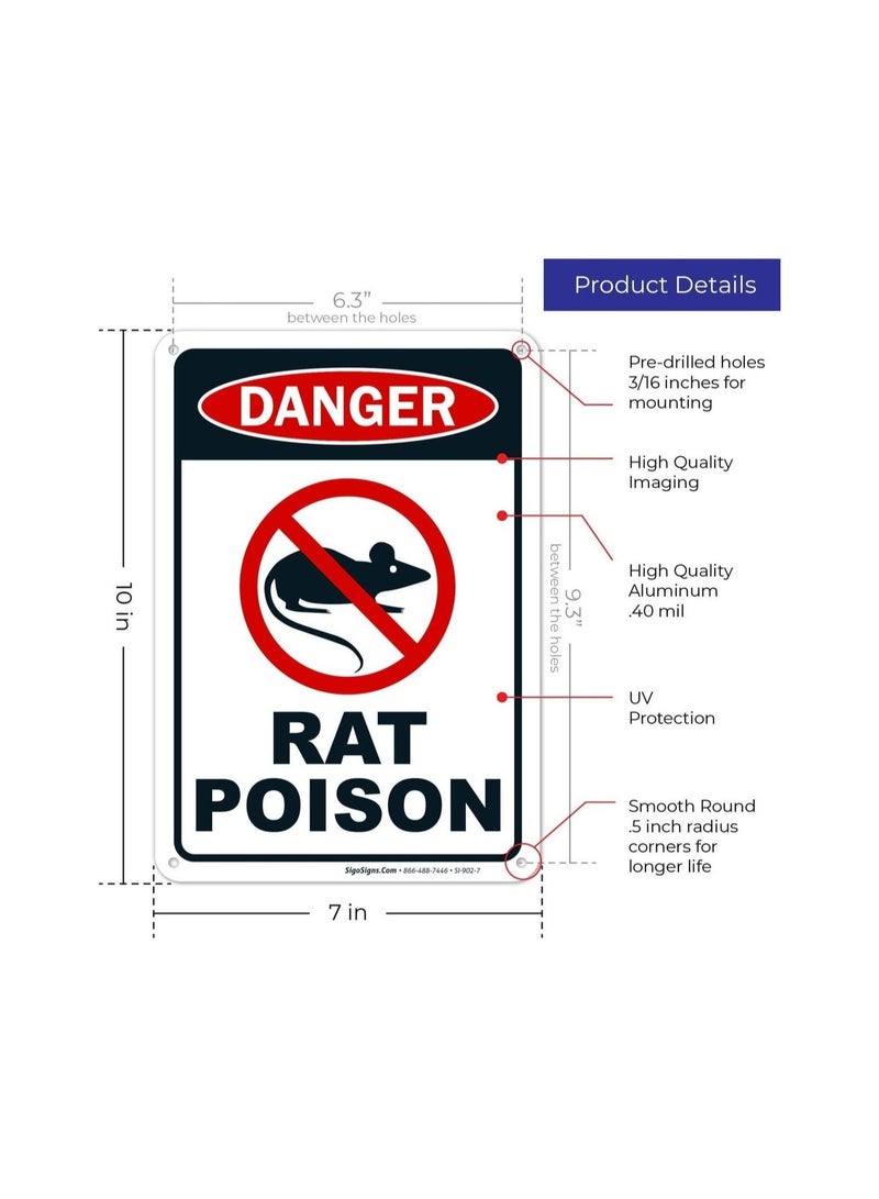 ARS ''Rat Poison Sign, Danger Sign'', 10x7 Rust Free Aluminum, Weather/Fade Resistant, Easy Mounting, Indoor/Outdoor Use, Made in UAE by ARS - Image 2