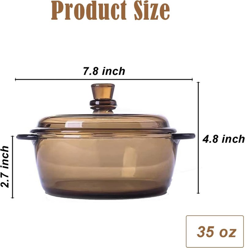 MIVANA 1000 ML Glass Casserole Deep Round - Oven and Microwave Safe Serving Bowl with Glass Lid (2-pc, 1000ML- Brwon), Transparent - Image 5