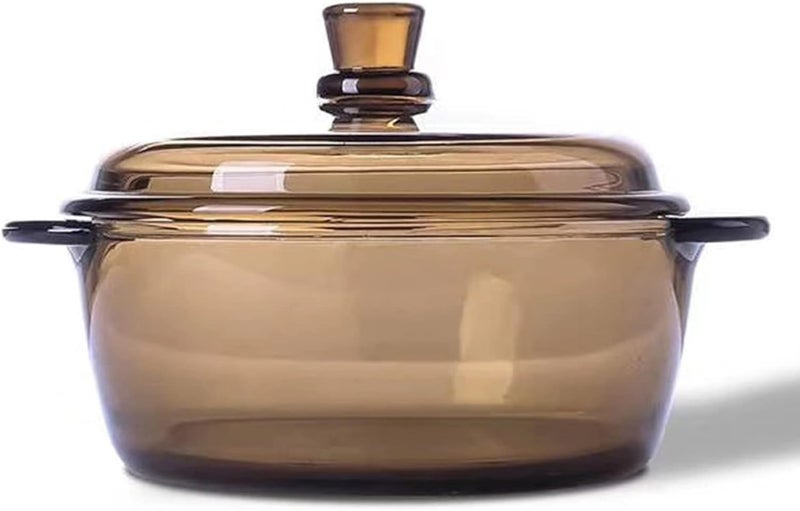 MIVANA 1000 ML Glass Casserole Deep Round - Oven and Microwave Safe Serving Bowl with Glass Lid (2-pc, 1000ML- Brwon), Transparent - Image 1