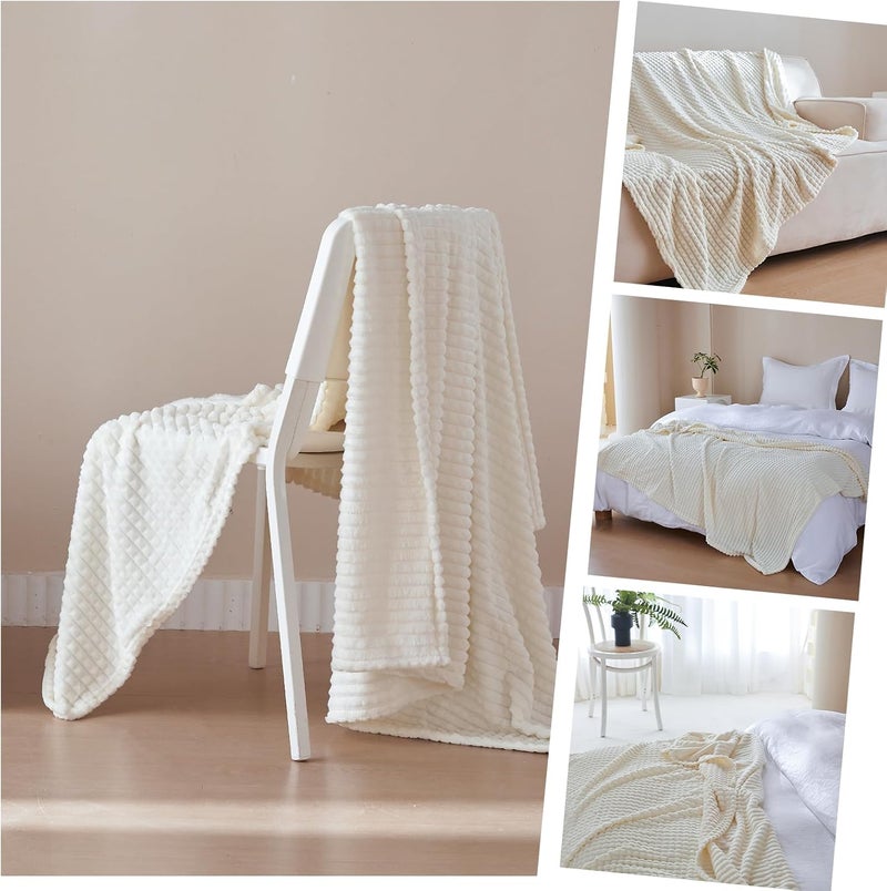 Simple&Opulence Flannel Fleece Blanket, 230GSM Super Soft Luxury Warm Throw Blanket with Stereoscopic Grid Design, Suitable for All Seasons, Perfect for Women Kids (Creme, 50"x70") - Image 3