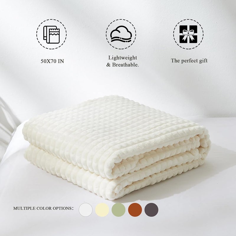 Simple&Opulence Flannel Fleece Blanket, 230GSM Super Soft Luxury Warm Throw Blanket with Stereoscopic Grid Design, Suitable for All Seasons, Perfect for Women Kids (Creme, 50"x70") - Image 4
