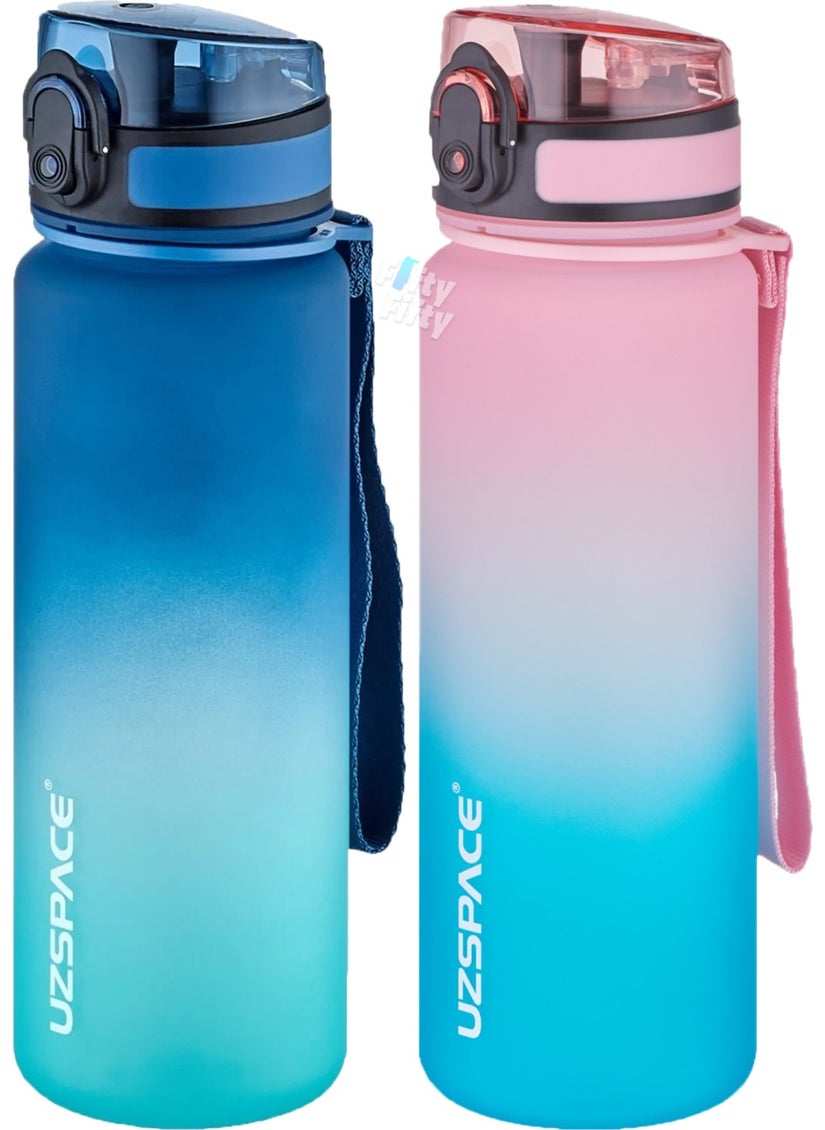 UZSPACE Set of 2 Tritan Water Bottles 500 ml Double Color Softtouch Ff Collection Tritan Water Bottle  - Image 1