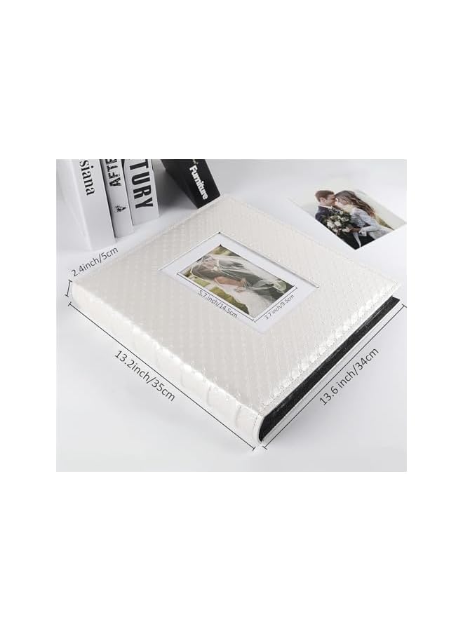 The Bros Photo Album 4x6 600 Photos Black Inner Page Button Grain Leather Big Capacity Pockets Pictures Album Birthday Christmas Wedding Anniversary Family Baby Vacation (White) - Image 2