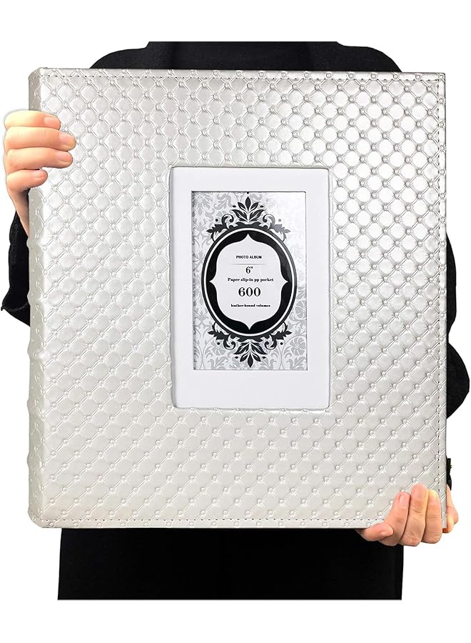 The Bros Photo Album 4x6 600 Photos Black Inner Page Button Grain Leather Big Capacity Pockets Pictures Album Birthday Christmas Wedding Anniversary Family Baby Vacation (White) - Image 1