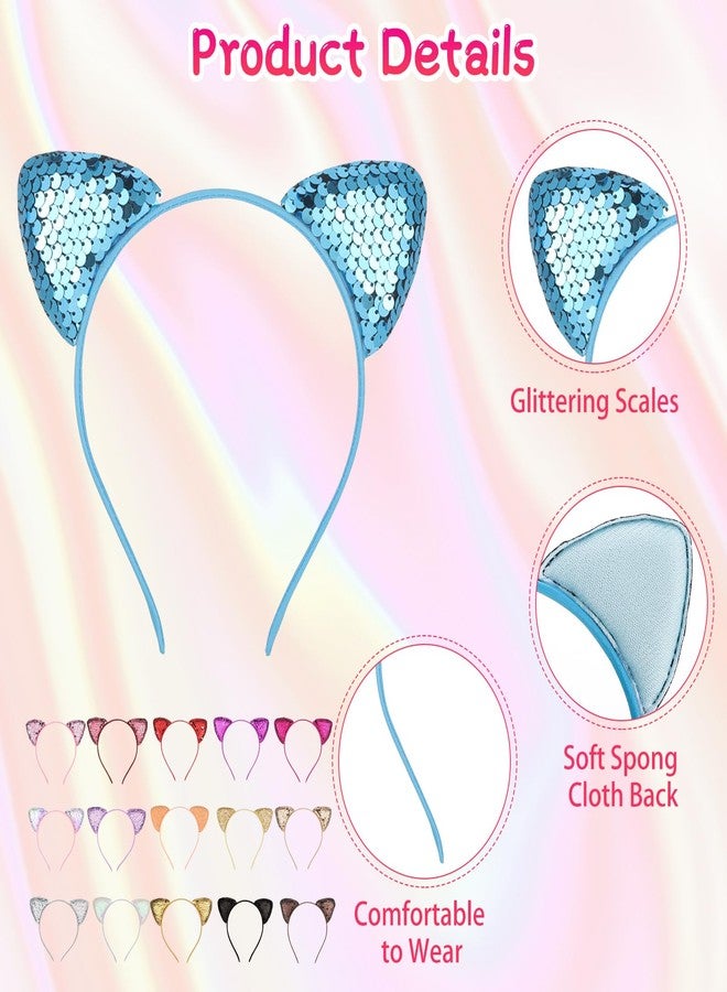 Hoemwarm 25 Pcs Cat Ears Headband Sequin Cat Ear Hairbands Bulk,Glitter Cat Ear Headband Adult Shiny Kitty Hair Hoops Cute Ear Hair Accessories for Halloween Cosplay,Birthday Decor, 25 Colors - Image 2