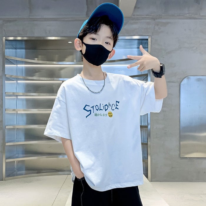 Zhongda Children'S Cotton Red Short-Sleeved T-Shirt Boys' Children'S Wear Children'S Graffiti Bear Top - Image 1