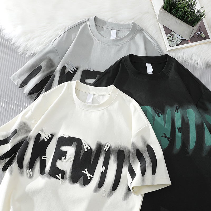 2025 Round Neck Letter Short-Sleeved Sports Trendy Brand Men'S Loose Light Mature Fashionable Men'S And Women'S T-Shirt Korean Style - Image 5