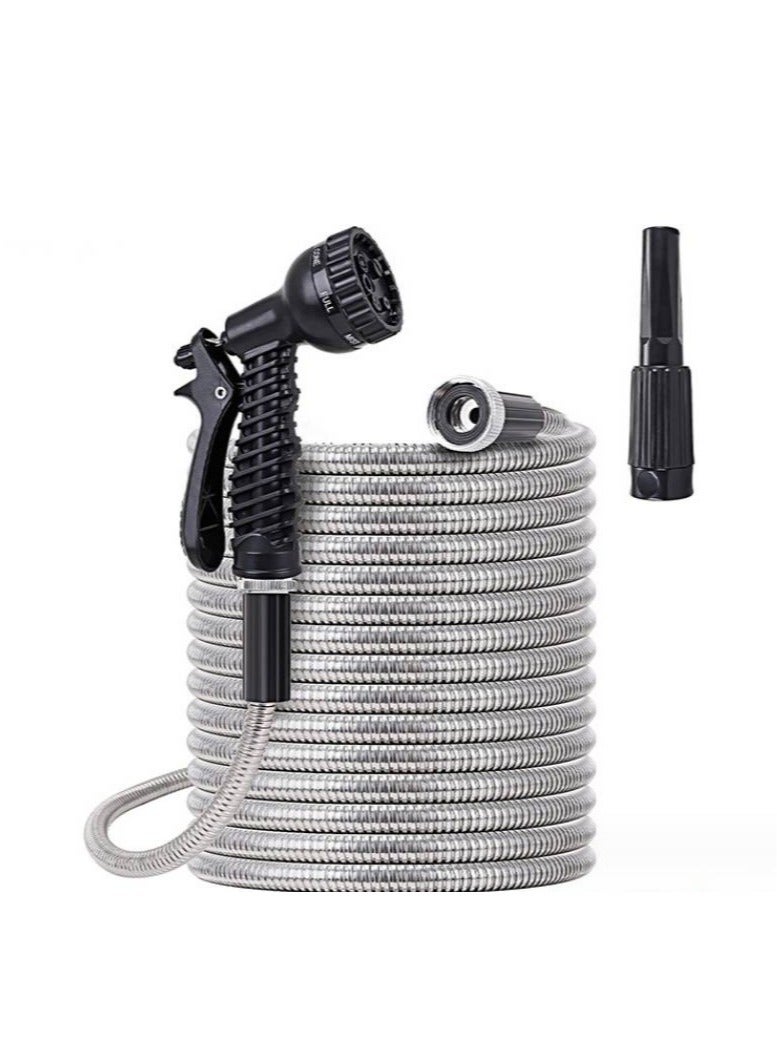 ارواق خرطوم حديقة بطول 50 قدم - خرطوم معدني مرن مع 10 فوهة وظائف، خالٍ من الالتواء، خفيف الوزن، متين، مقاوم للسحق، سهل اللف، خرطوم مقاوم للثقب للفناء - Image 1