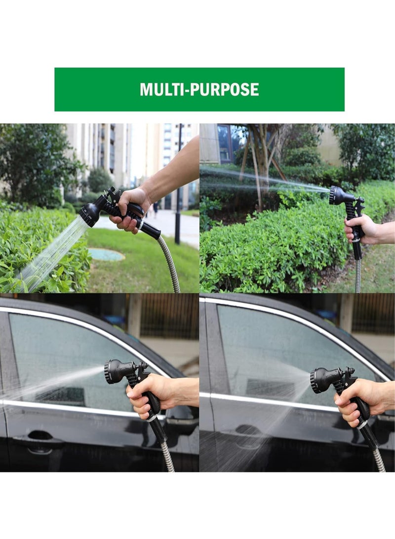 ارواق خرطوم حديقة بطول 50 قدم - خرطوم معدني مرن مع 10 فوهة وظائف، خالٍ من الالتواء، خفيف الوزن، متين، مقاوم للسحق، سهل اللف، خرطوم مقاوم للثقب للفناء - Image 3