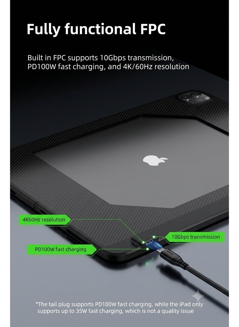 PIVA Gaming 2-in-1 iPad Protective Case with FPC Tail Plug, PD 100W Fast Charging, 10Gbps Data Transfer, 4K 60Hz Video Output, Carbon Fiber TPU Cover, Magnetic Cooler Compatible for ( iPad Pro 11-inch 2024/2025 M4/M5 ) - Image 3