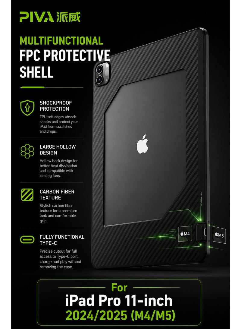 PIVA Gaming 2-in-1 iPad Protective Case with FPC Tail Plug, PD 100W Fast Charging, 10Gbps Data Transfer, 4K 60Hz Video Output, Carbon Fiber TPU Cover, Magnetic Cooler Compatible for ( iPad Pro 11-inch 2024/2025 M4/M5 ) - Image 2