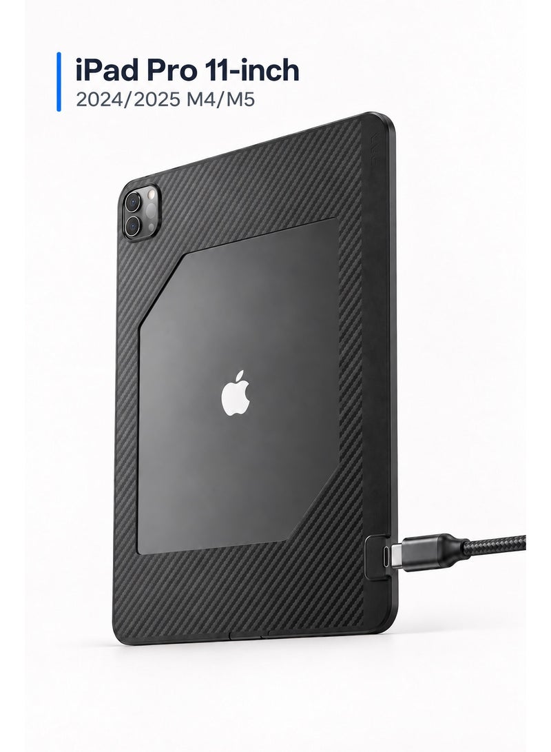 PIVA Gaming 2-in-1 iPad Protective Case with FPC Tail Plug, PD 100W Fast Charging, 10Gbps Data Transfer, 4K 60Hz Video Output, Carbon Fiber TPU Cover, Magnetic Cooler Compatible for ( iPad Pro 11-inch 2024/2025 M4/M5 ) - Image 1