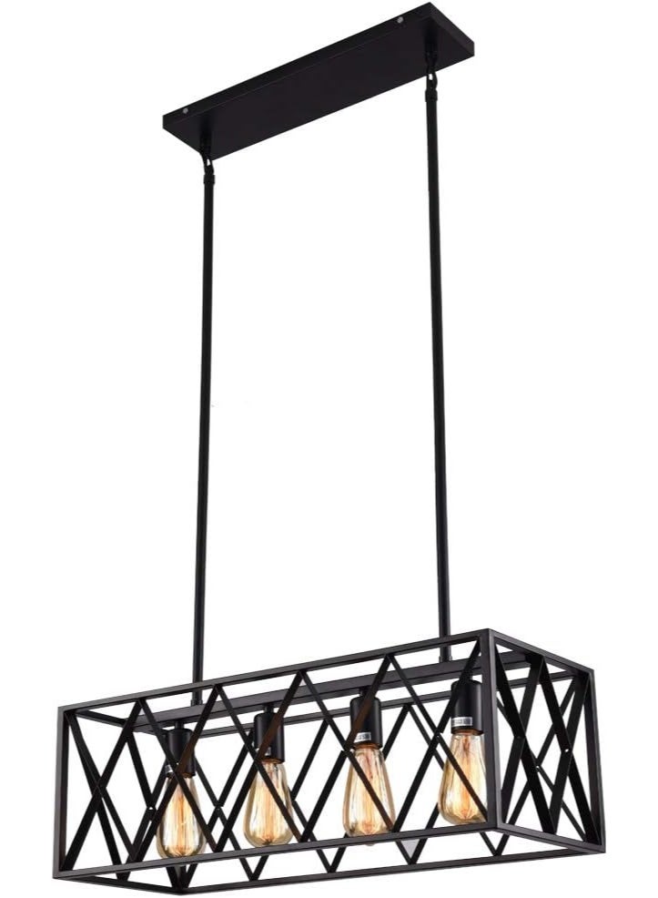 AFN Industrial Rectangular Pendant Light for Dining Table & Kitchen Island, Modern Cage Hanging Ceiling Fixture with Edison Bulb Style, Adjustable Height Decorative Lighting for Home Interior - Image 1