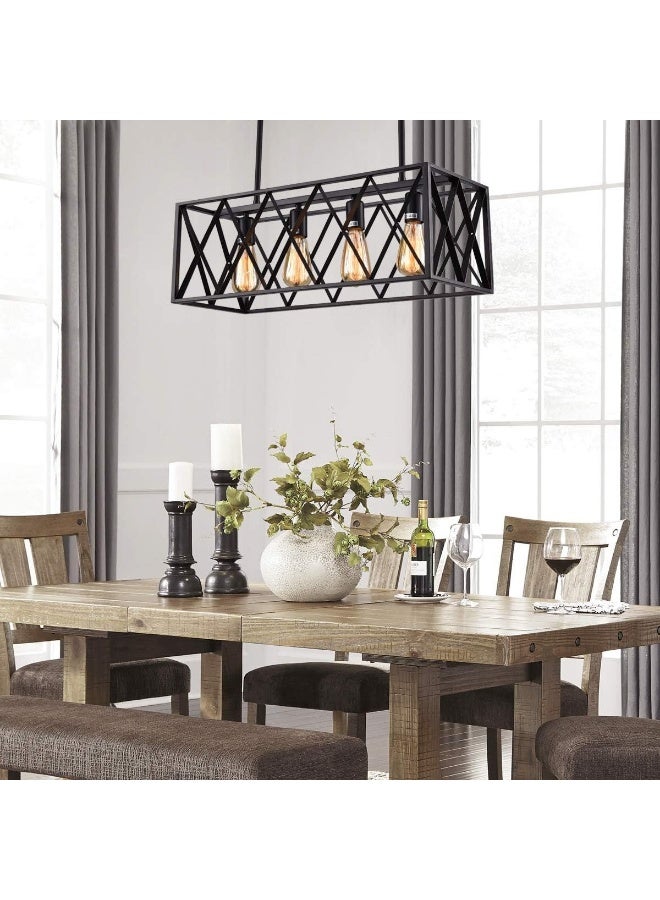 AFN Industrial Rectangular Pendant Light for Dining Table & Kitchen Island, Modern Cage Hanging Ceiling Fixture with Edison Bulb Style, Adjustable Height Decorative Lighting for Home Interior - Image 2