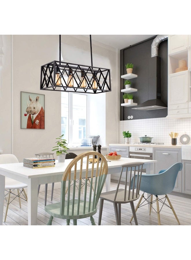 AFN Industrial Rectangular Pendant Light for Dining Table & Kitchen Island, Modern Cage Hanging Ceiling Fixture with Edison Bulb Style, Adjustable Height Decorative Lighting for Home Interior - Image 3