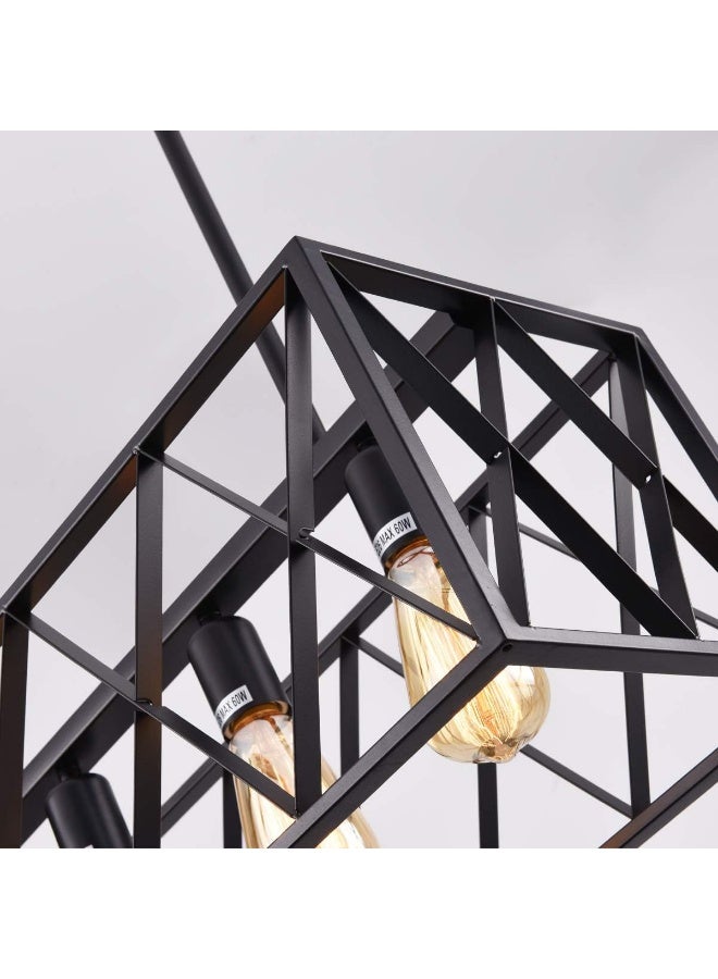 AFN Industrial Rectangular Pendant Light for Dining Table & Kitchen Island, Modern Cage Hanging Ceiling Fixture with Edison Bulb Style, Adjustable Height Decorative Lighting for Home Interior - Image 4