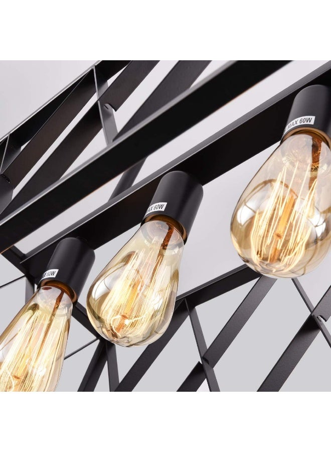 AFN Industrial Rectangular Pendant Light for Dining Table & Kitchen Island, Modern Cage Hanging Ceiling Fixture with Edison Bulb Style, Adjustable Height Decorative Lighting for Home Interior - Image 5
