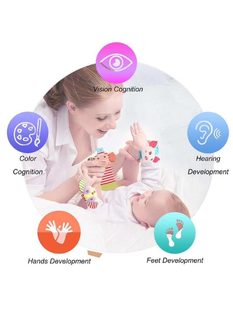Premium Fabric 4-Piece Baby Socks & Wrist Rattle Toy Set for Kids - Soft, Safe & Developmentally Friendly Infant Essentials  - Image 5