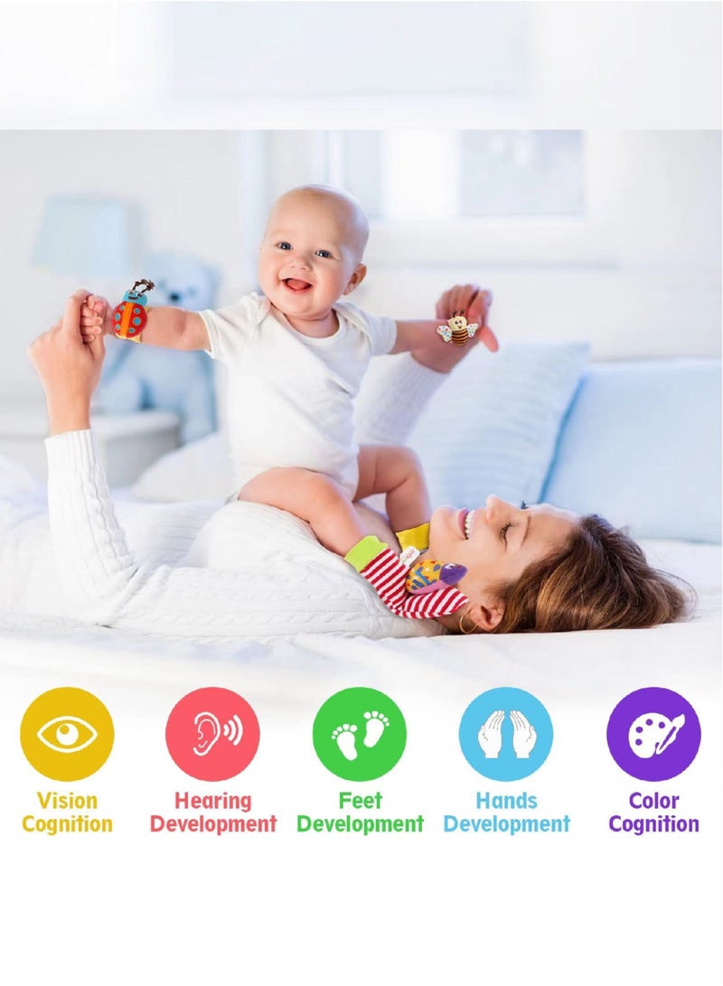Premium Fabric 4-Piece Baby Socks & Wrist Rattle Toy Set for Kids - Soft, Safe & Developmentally Friendly Infant Essentials  - Image 3