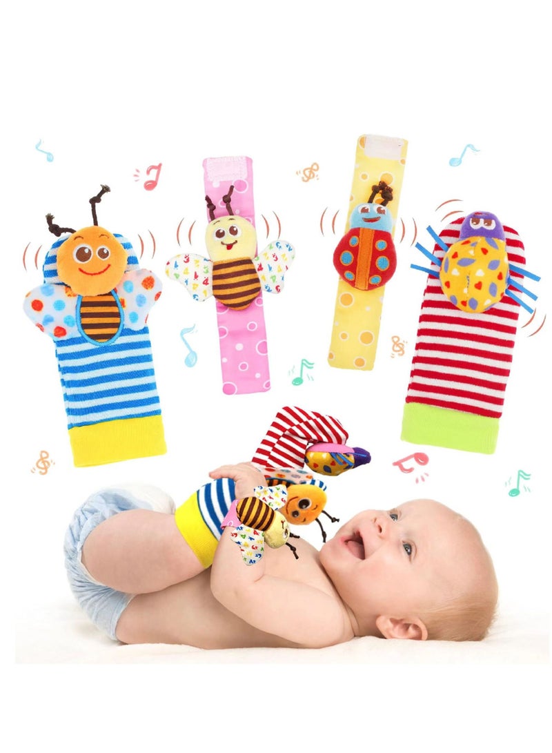 Premium Fabric 4-Piece Baby Socks & Wrist Rattle Toy Set for Kids - Soft, Safe & Developmentally Friendly Infant Essentials  - Image 4