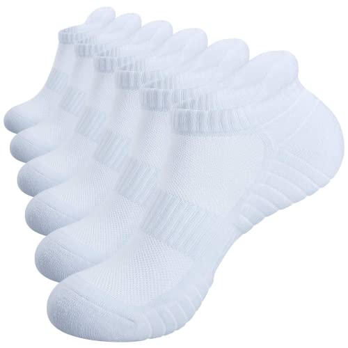 TANSTC Ankle Athletic Low Cut Socks,Running Sports White Men's Sock,Mesh Breathable and Arch Support Non-Slip,Comfortable Cushioned Heel Tab Thick Cotton Women Socks,6 Pairs - Image 1