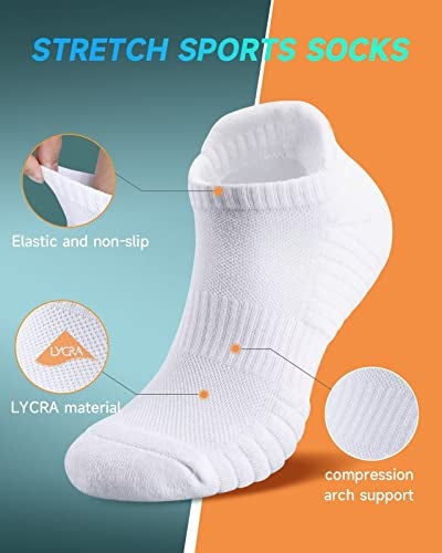 TANSTC Ankle Athletic Low Cut Socks,Running Sports White Men's Sock,Mesh Breathable and Arch Support Non-Slip,Comfortable Cushioned Heel Tab Thick Cotton Women Socks,6 Pairs - Image 3