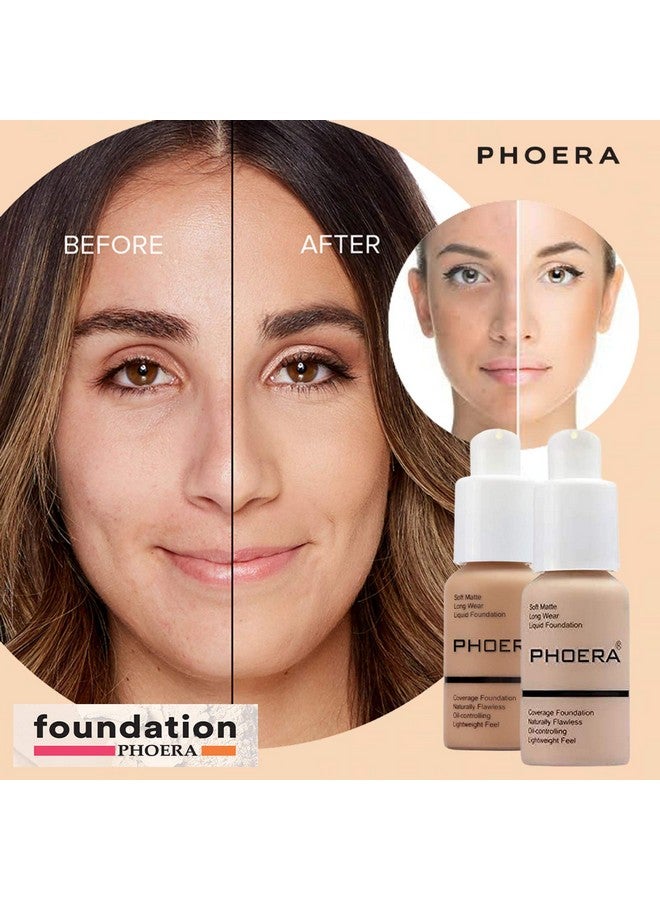 Glamza مجموعة مكياج بتغطية كاملة مع كريم أساس 2X (105 رملي و104 بيج فاتح) وجل برايمر وفرشاة تطبيق مجموعة مستحضرات تجميل كاملة للوجه للنساء - Image 4
