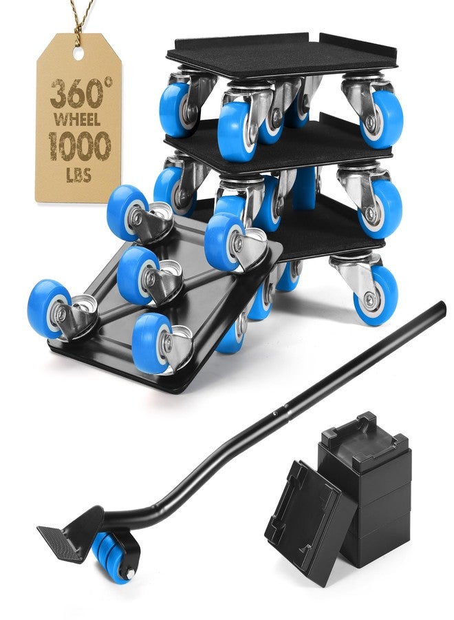 Shnbxtnd Heavy Duty Furniture Moving Tool Set, Supports up to 1000 Pounds, 5 Wheel Metal Furniture Mover, Furniture Dolly, Appliance Furniture Sliders with Wheels, Furniture Lifter Tool (Blue, 4.3" x4.3") - Image 1