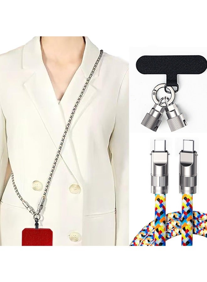 يالونج حبل هاتف عالمي، سلسلة هواتف محمولة مضادة للسرقة، حزام كروس بودي بمنفذ Type C مدمج، حبل هاتف قابل لإعادة الشحن، مناسب لهواتف iPhone 16 و15 وSamsung Galaxy S25 ومعظم الهواتف الذكية، حامل رقبة للهواتف المحمولة للنساء. - Image 1