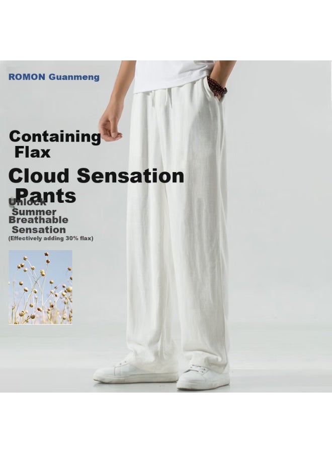 ROMON Linen Pants For Men, Summer Lightweight Cotton-Linen Trousers, Straight-Leg Casual Pants, Loose Wide-Leg Pants With Drape, Men'S Trousers, Gray 4Xl - Image 1