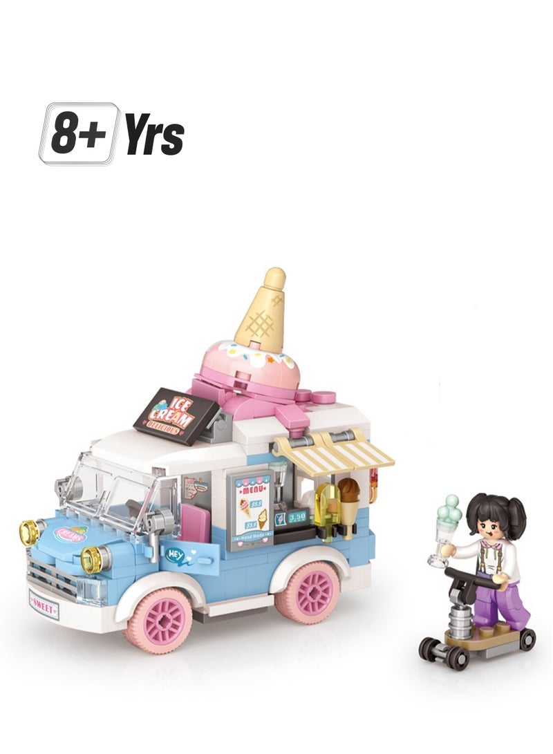 Ice Cream Car 294pcs, Hut Street Scene Shop Set Building Block Toys, Puzzle Assembly Models To Give Children Gifts  - Image 1