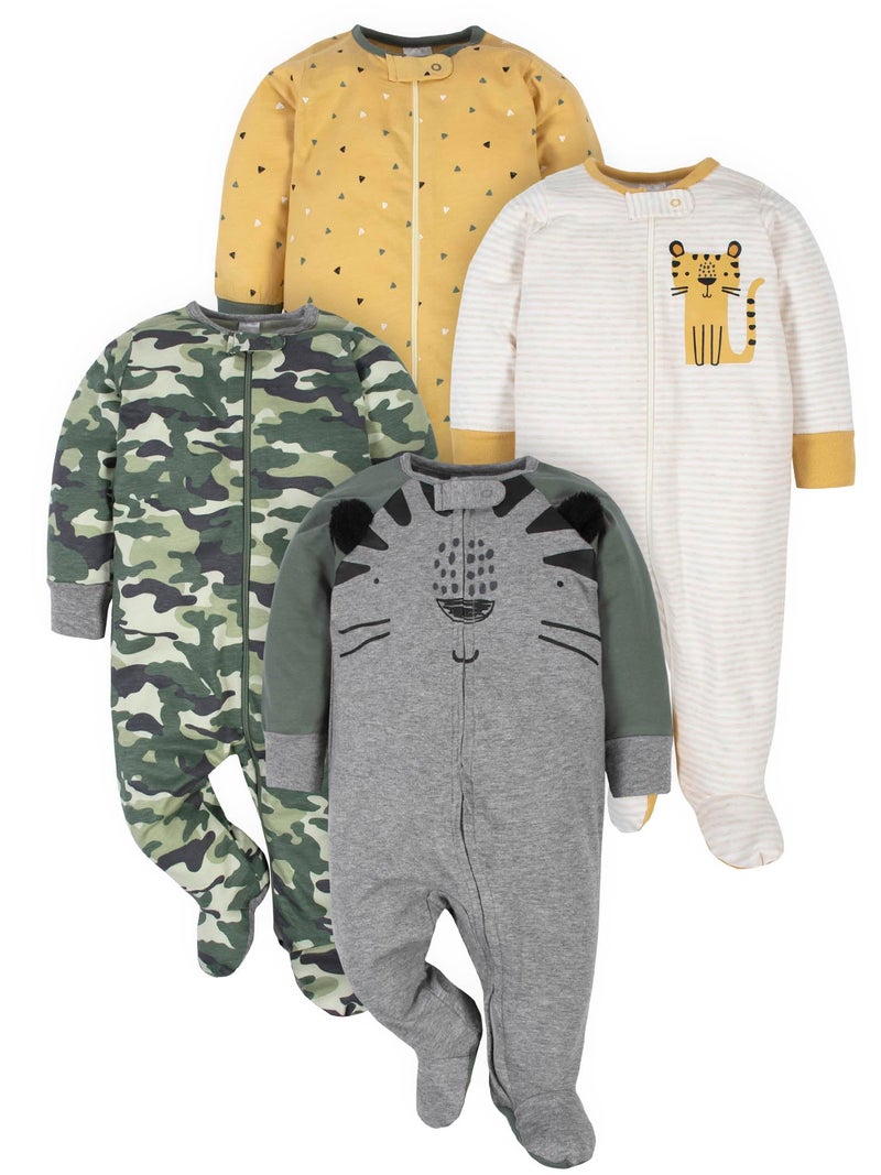 Gerber Baby Boys' 4 Pack Sleep 'N Play Footie, Tiger Grey, Newborn - Image 1
