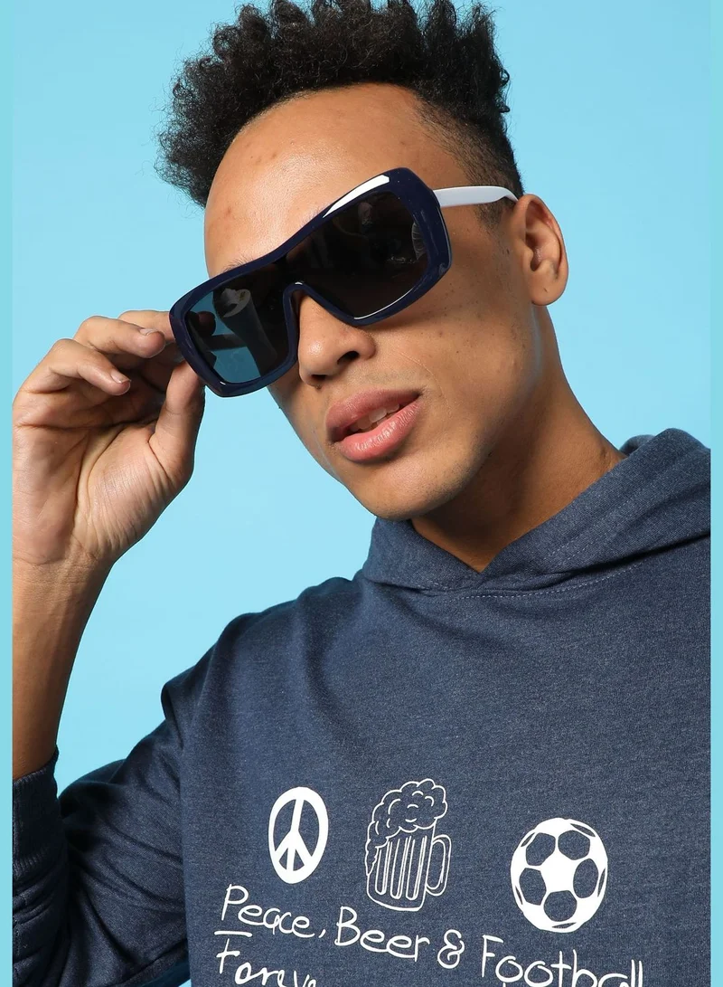 French Accent Men Black Lens Black Oversized Sunglasses