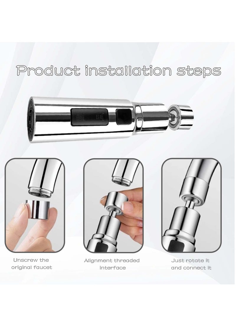 Excefore Kitchen Tap Spray Head, 360° Swivel Spout Tap Extender, Replacement Tap End Diffuser, FM22 M24 tap Attachment Sink Kitchen, 3 Modes Anti-Splash (Silver)  - Image 4