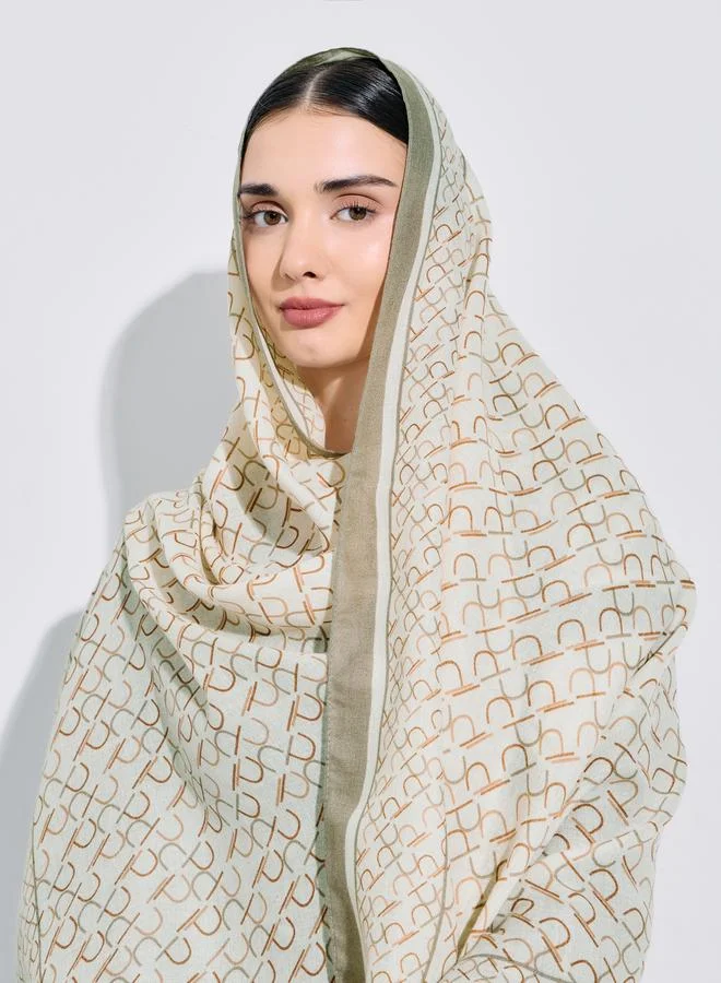 Amirah Cream All Over Print Hijab with Border Pattern 85x180 cm