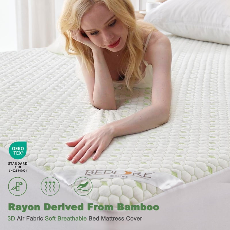 BEDLORE Waterproof Mattress Protector, King Size Mattress Pad Fitted 6"-18" Deep Pocket, 3D Air Fabric Breathable Bed Mattress Cover Noiseless Washable for Home, Bedroom, Hotel - Image 2