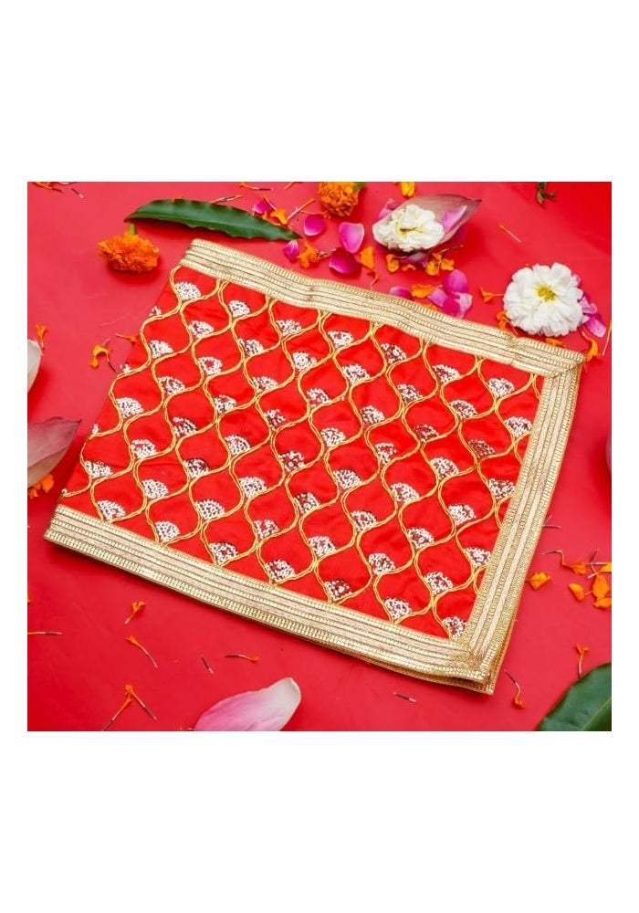 Aksharveda Red Mata Chunri with Golden Border - Image 3