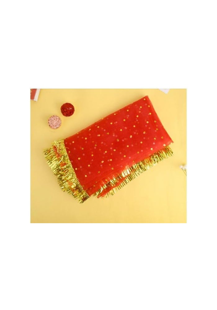 Aksharveda Red Mata Chunri with Golden Border - Image 4