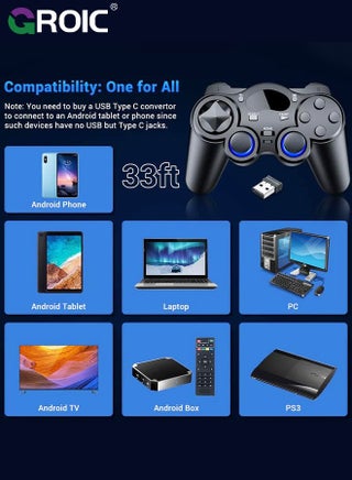 وحدة تحكم لاسلكية للكمبيوتر، وحدة تحكم لاسلكية USB لأجهزة PS3 / Android / الكمبيوتر الشخصي / الكمبيوتر المكتبي / الكمبيوتر المحمول، وحدة تحكم ألعاب الكمبيوتر الشخصي، وحدة تحكم Steam للكمبيوتر الشخصي، أسود - view 4