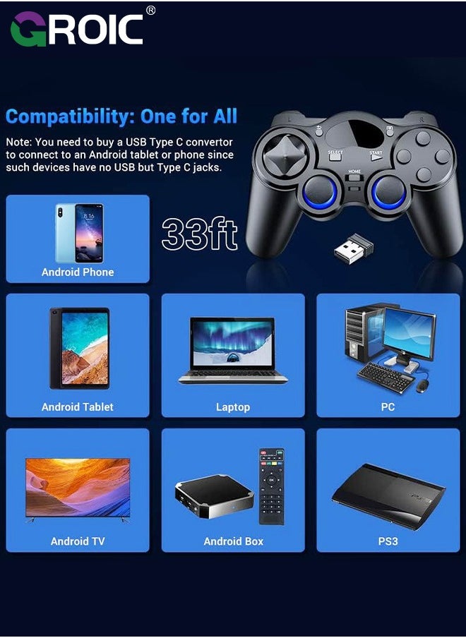 GROIC - وحدة تحكم لاسلكية للكمبيوتر الشخصي، وحدة تحكم USB لاسلكية لأجهزة PS3 /Android/PC/سطح المكتب/الكمبيوتر المحمول، وحدة تحكم ألعاب الكمبيوتر للكمبيوتر الشخصي لجهاز التحكم بالبخار للكمبيوتر الشخصي، أسود - Image 1