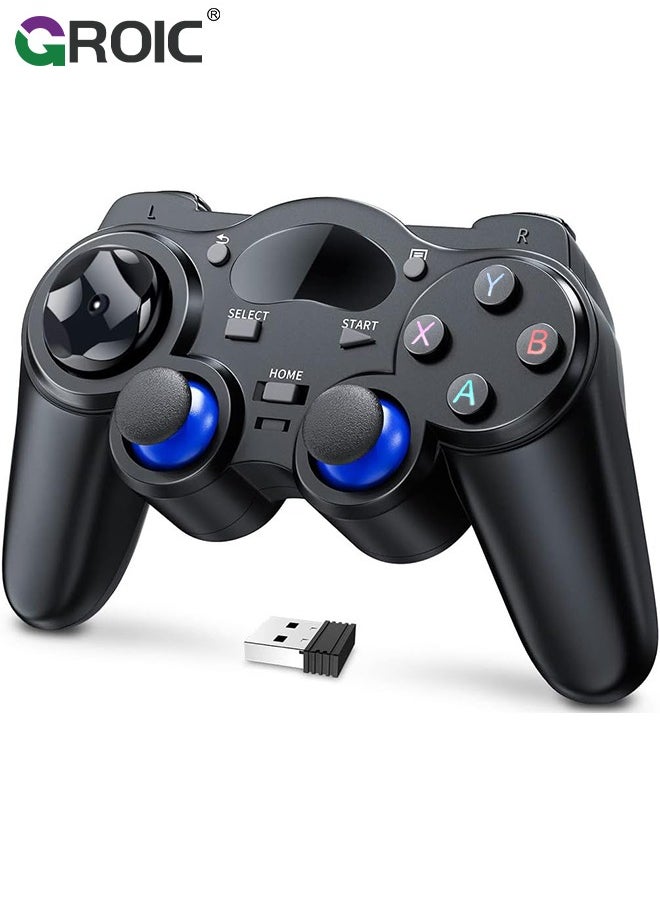 GROIC - وحدة تحكم لاسلكية للكمبيوتر الشخصي، وحدة تحكم USB لاسلكية لأجهزة PS3 /Android/PC/سطح المكتب/الكمبيوتر المحمول، وحدة تحكم ألعاب الكمبيوتر للكمبيوتر الشخصي لجهاز التحكم بالبخار للكمبيوتر الشخصي، أسود - Image 1