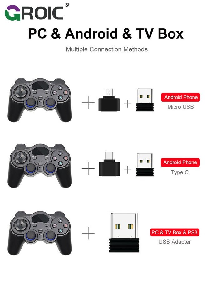 GROIC - وحدة تحكم لاسلكية للكمبيوتر الشخصي، وحدة تحكم USB لاسلكية لأجهزة PS3 /Android/PC/سطح المكتب/الكمبيوتر المحمول، وحدة تحكم ألعاب الكمبيوتر للكمبيوتر الشخصي لجهاز التحكم بالبخار للكمبيوتر الشخصي، أسود - Image 1