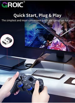 GROIC وحدة تحكم لاسلكية للكمبيوتر الشخصي، وحدة تحكم USB لاسلكية لأجهزة PS3 /Android/PC/سطح المكتب/الكمبيوتر المحمول، وحدة تحكم ألعاب الكمبيوتر للكمبيوتر الشخصي لجهاز التحكم بالبخار للكمبيوتر الشخصي، أسود  - Image 3