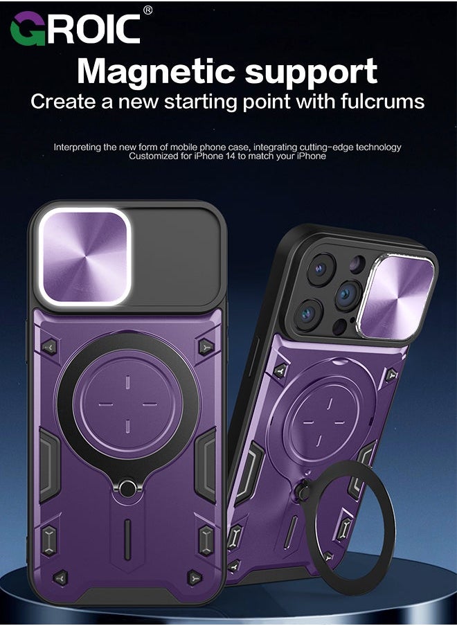Magnetic Case for iPhone 15 Pro 6.1" with Slide Camera Cover & 360° Invisible Ring Stand, Compatible MagSafe, Full Lens Protection,Anti-Fingerprint, Shockproof Protective
