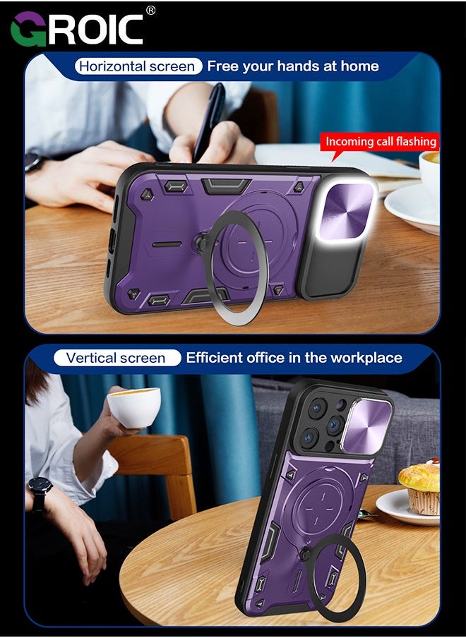 Magnetic Case for iPhone 15 Pro 6.1" with Slide Camera Cover & 360° Invisible Ring Stand, Compatible MagSafe, Full Lens Protection,Anti-Fingerprint, Shockproof Protective