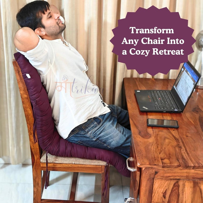 MAATRIKAA Straight Cotton Long Chair Pad with Two Square Cushions for OfficeHome Hip Support Wine - Image 2