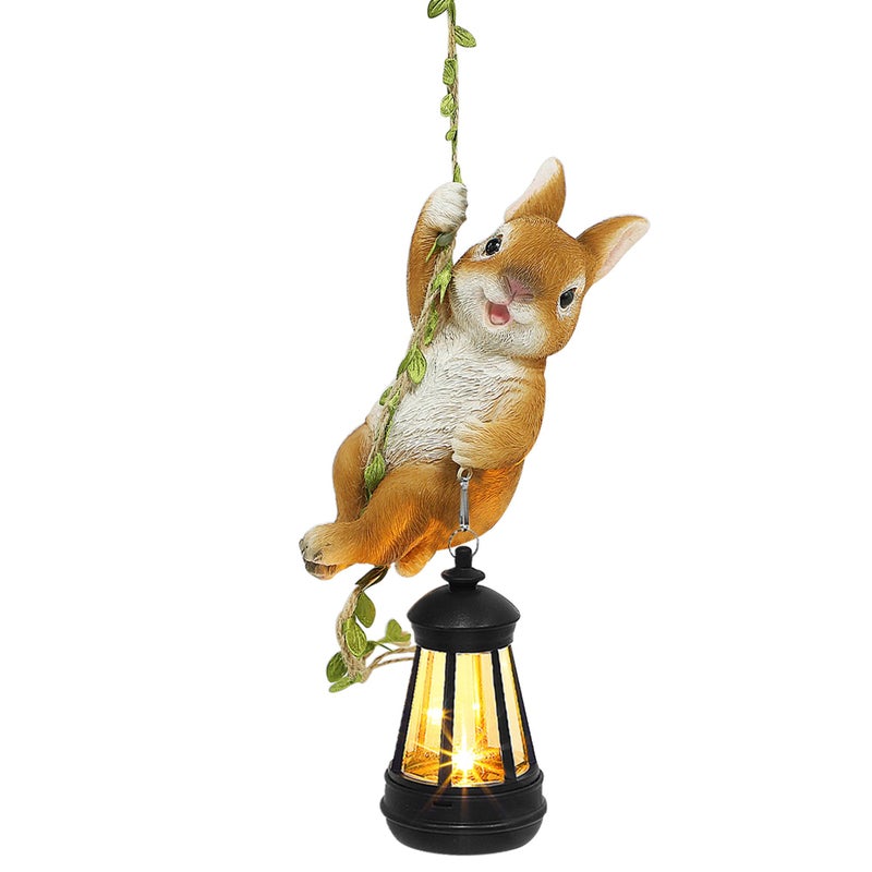 ZaaYee Solar Hanging Bunny Rabbit Statue, Outdoor Resin Animal Figurine with LED Lights for Garden, Fence, Porch, Patio, Yard Decor, Dusk to Dawn Auto On/Off - Image 1