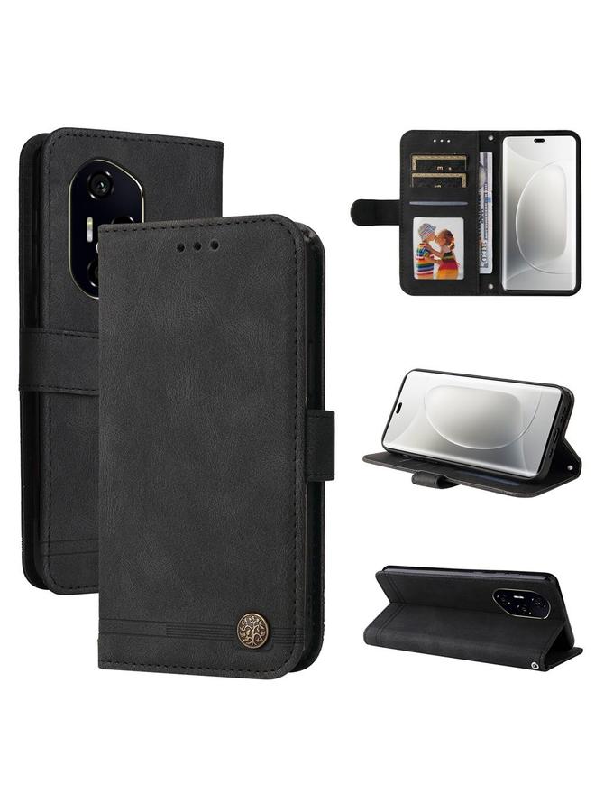 جراب هاتف For Honor 300 Ultra Skin Feel Life Tree Metal Button Leather (أسود)